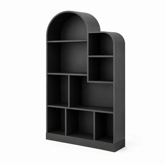 Černá knihovna s obloukovým vrchem z MDF, 80 × 30 × 180 cm