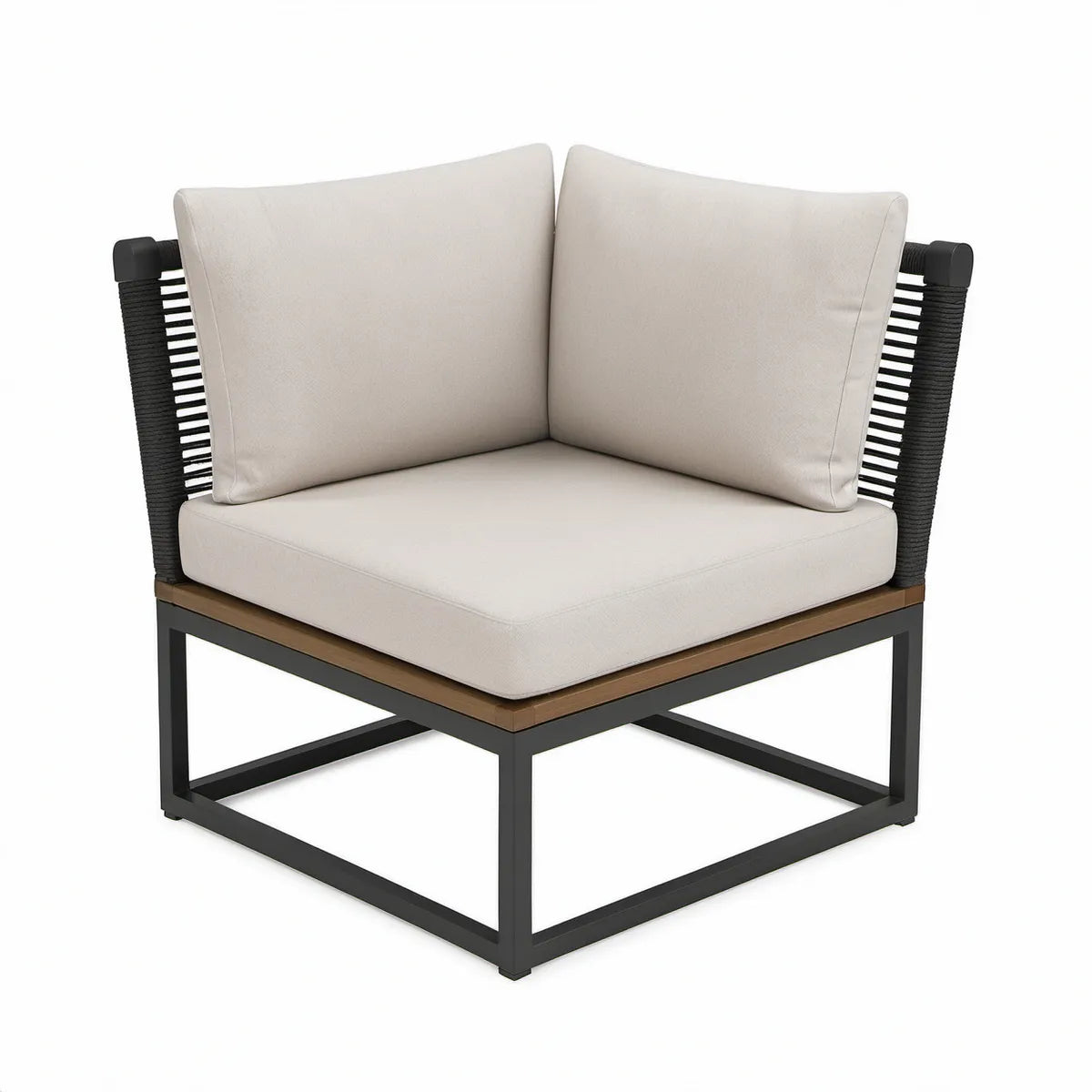 Zahradní rohový modul 80 × 80 × 65 cm s hliníkovým rámem, černý/hnědý/béžový