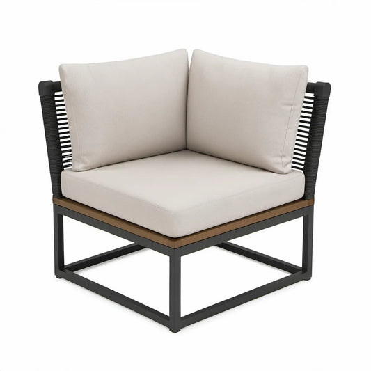 Zahradní rohový modul 80 × 80 × 65 cm s hliníkovým rámem, černý/hnědý/béžový