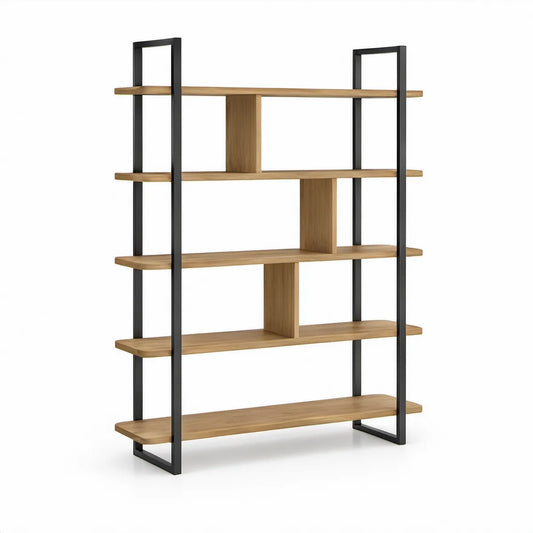 Knihovna s 5 policemi 90 × 30 × 180 cm v dekoru dubu a černé barvě
